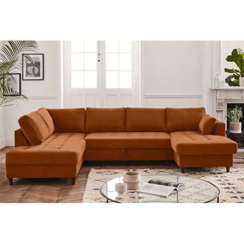 Canapé Panoramique 7 Places Anna En Velours Rouille