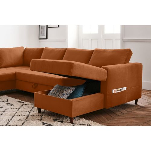 Canapé Panoramique 7 Places Anna En Velours Rouille