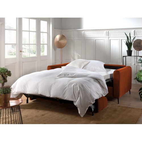 Canapé Droit Convertible 3 Places Owen En Velours Rouille