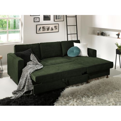 Canapé Angle Droit Convertible 4 Places Jake En Velours Côtelé Vert