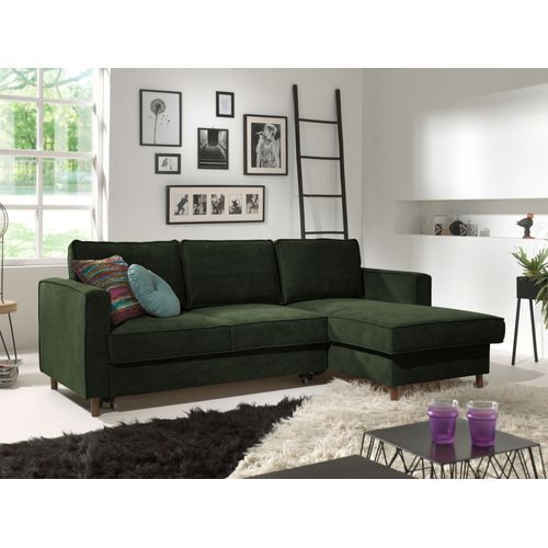 Canapé Angle Droit Convertible 4 Places Jake En Velours Côtelé Vert