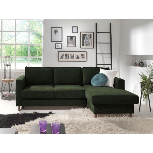 Canapé Angle Droit Convertible 4 Places Jake En Velours Côtelé Vert