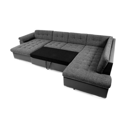 Chuck - Canapé Panoramique XXL - Convertible Avec Coffre - 7 Places - Droit Noir / Gris