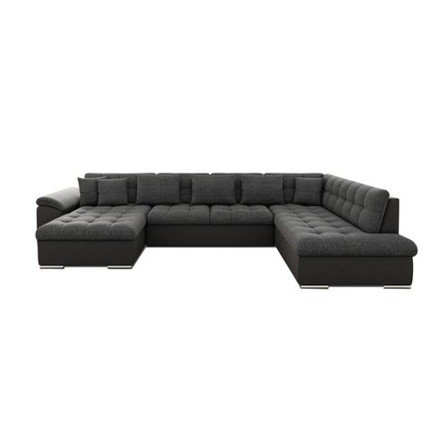 Chuck - Canapé Panoramique XXL - Convertible Avec Coffre - 7 Places - Droit Noir / Gris