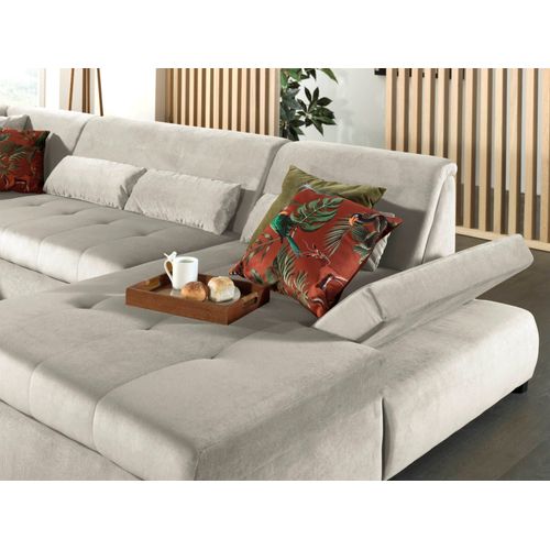 Canapé Panoramique D'angle Gauche - 7 Places - XXL - En Velours Beige