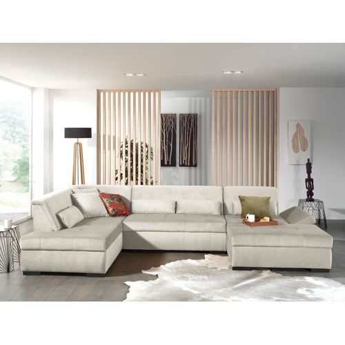 Canapé Panoramique D'angle Gauche - 7 Places - XXL - En Velours Beige