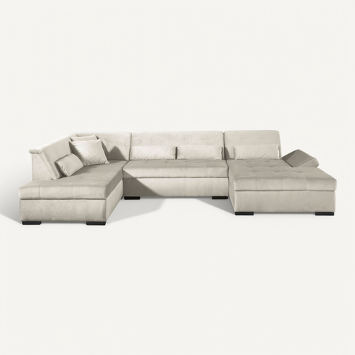 Canapé Panoramique D'angle Gauche - 7 Places - XXL - En Velours Beige