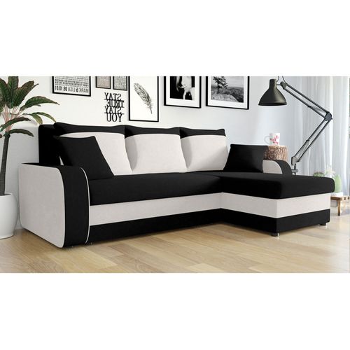 Canapé Angle Réversible Convertible 4 Places Zelie En Tissu Blanc / Noir
