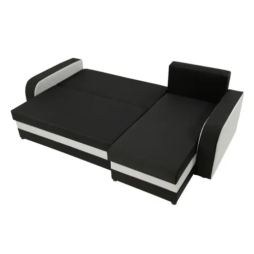 Canapé Angle Réversible Convertible 4 Places Zelie En Tissu Blanc / Noir