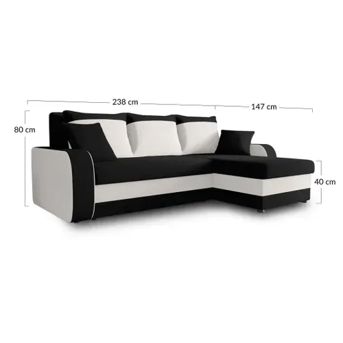 Canapé Angle Réversible Convertible 4 Places Zelie En Tissu Blanc / Noir