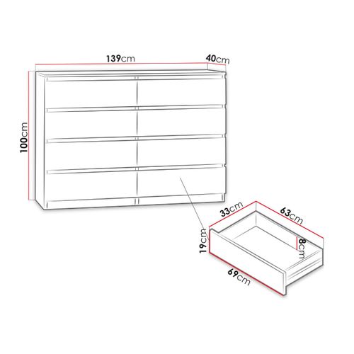 Celia - Commode 8 Tiroirs - Effet Bois - 139 Cm - Style Contemporain
