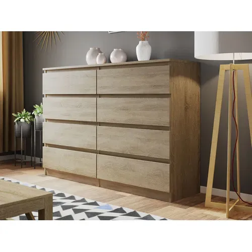 Celia - Commode 8 Tiroirs - Effet Bois - 139 Cm - Style Contemporain