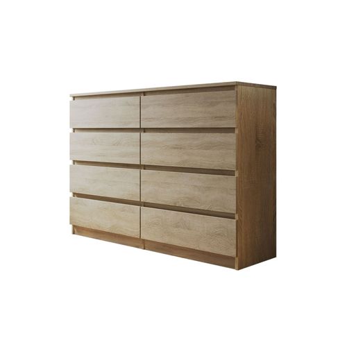 Celia - Commode 8 Tiroirs - Effet Bois - 139 Cm - Style Contemporain