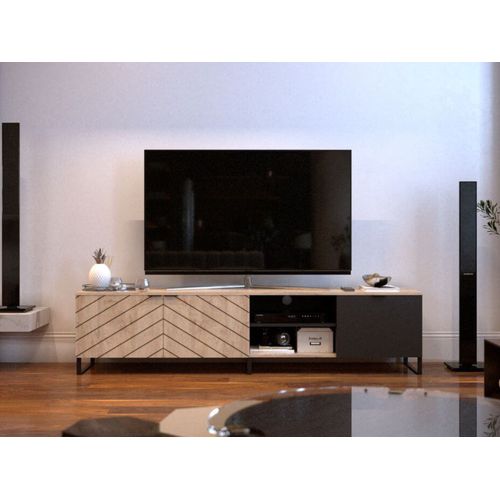 Auxane - Meuble TV - Bois Et Noir - 200 Cm - Style Contemporain