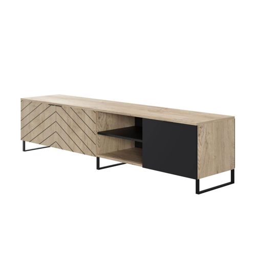 Auxane - Meuble TV - Bois Et Noir - 200 Cm - Style Contemporain
