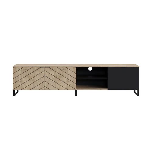Auxane - Meuble TV - Bois Et Noir - 200 Cm - Style Contemporain