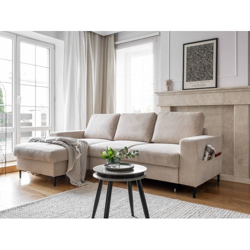 Canapé Angle Gauche Convertible 4 Places Lilly En Velours Côtelé Beige