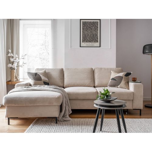 Canapé Angle Gauche Convertible 4 Places Lilly En Velours Côtelé Beige