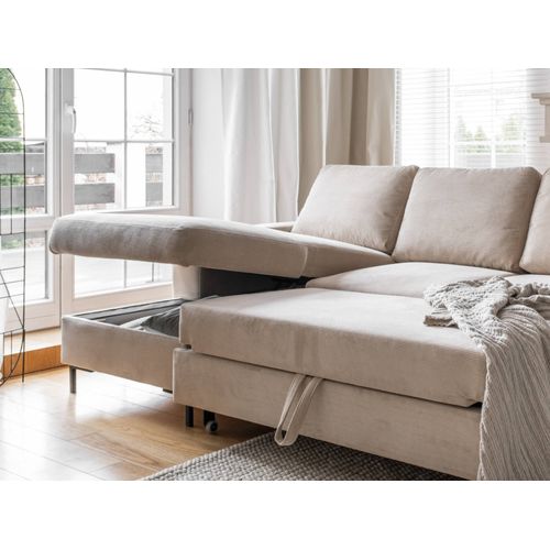 Canapé Angle Gauche Convertible 4 Places Lilly En Velours Côtelé Beige