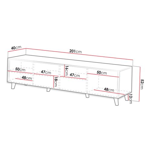 Come - Meuble TV - Effet Bois - 4 Portes - 200 Cm