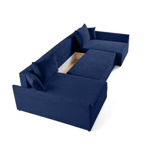 Canapé Panoramique 7 Places Mike En Velours Bleu Marine