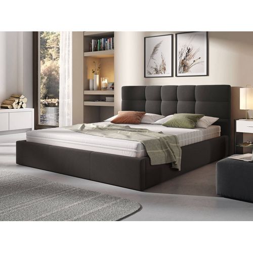Mael - Lit Coffre - 180x200 - En Tissu - Sommier Inclus Gris Anthracite