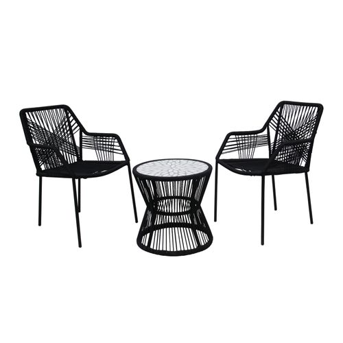 Zambra - Salon Bas De Jardin 2 Places + Table Mosaïque - En Corde Et Métal - Noir