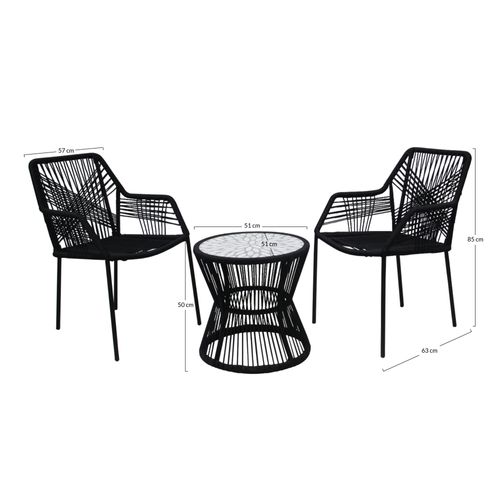 Zambra - Salon Bas De Jardin 2 Places + Table Mosaïque - En Corde Et Métal - Noir