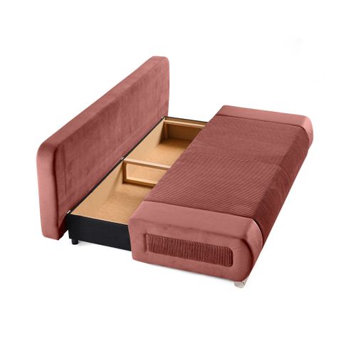 Canapé Droit Convertible 3 Places Elio En Velours Et Velours Côtelé Rose