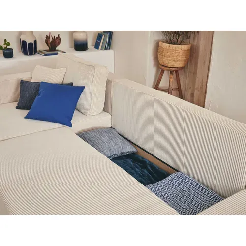 Canapé D'angle  - 4 Places - Convertible Avec Coffre - En Velours Côtelé Beige