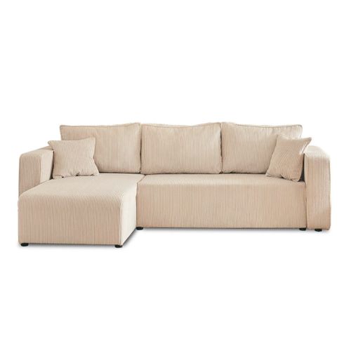 Canapé D'angle  - 4 Places - Convertible Avec Coffre - En Velours Côtelé Beige