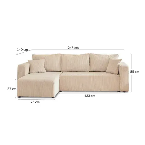 Canapé D'angle  - 4 Places - Convertible Avec Coffre - En Velours Côtelé Beige