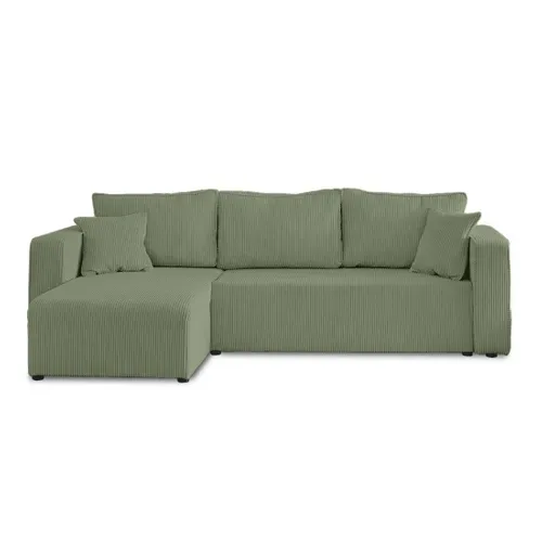 Canapé D'angle  - 4 Places - Convertible Avec Coffre - En Velours Côtelé Vert Sauge