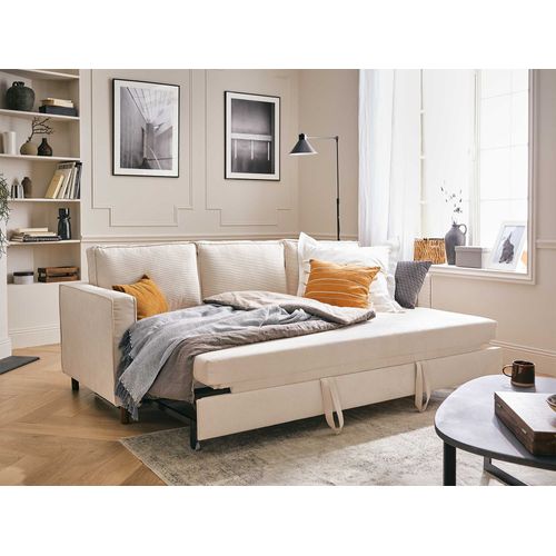 Canapé Droit Convertible 3 Places Jake En Velours Côtelé Beige