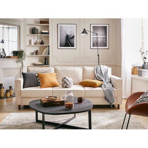 Canapé Droit Convertible 3 Places Jake En Velours Côtelé Beige