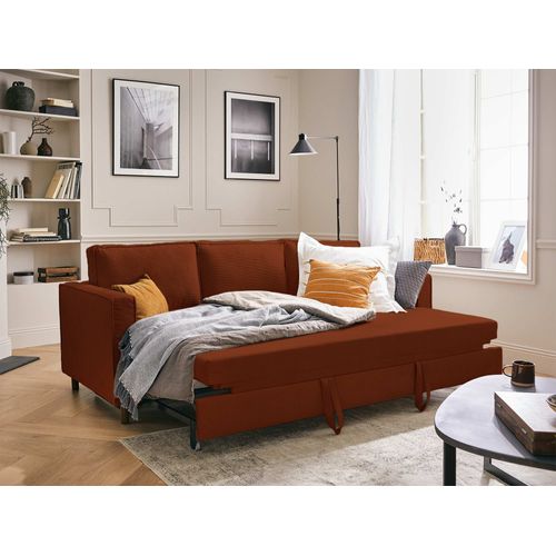 Canapé Droit Convertible 3 Places Jake En Velours Côtelé Rouille