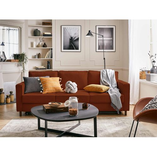 Canapé Droit Convertible 3 Places Jake En Velours Côtelé Rouille