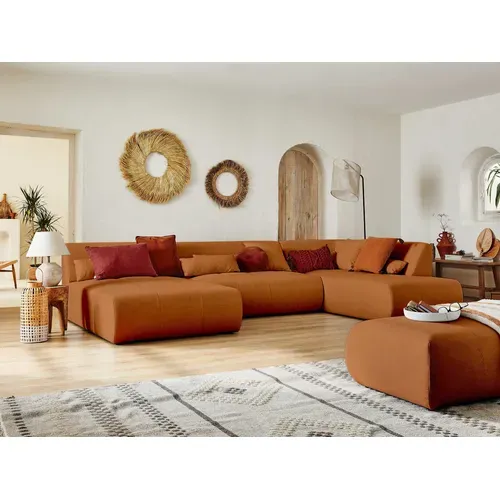 Onyx - Canapé Panoramique D'angle Droit 7 Places - En Tissu Rouille