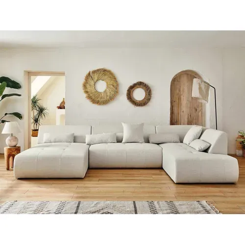 Canapé Panoramique 7 Places Onyx En Tissu Beige