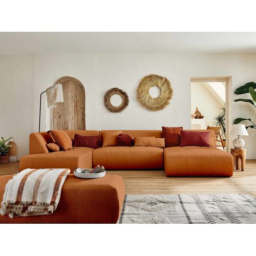 Onyx - Canapé Panoramique D'angle Gauche 7 Places - En Tissu Rouille