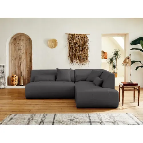 Onyx - Canapé Modulable D'angle Droit 5 Places - En Tissu Gris Foncé