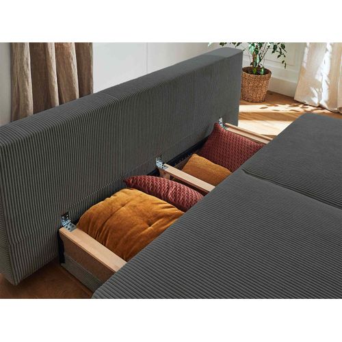 Canapé Droit Convertible 3 Places Cristal En Velours Côtelé Gris Foncé