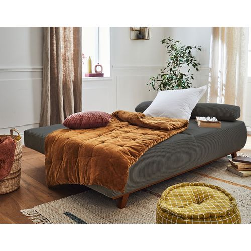 Canapé Droit Convertible 3 Places Cristal En Velours Côtelé Gris Foncé