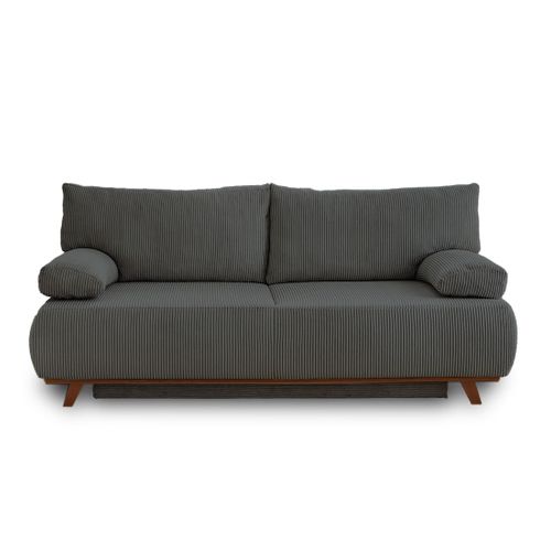 Canapé Droit Convertible 3 Places Cristal En Velours Côtelé Gris Foncé