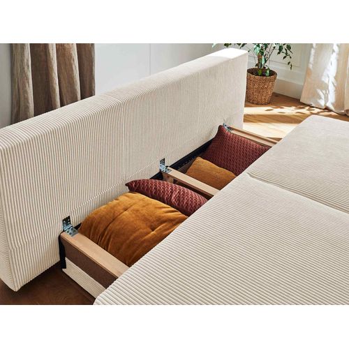 Canapé Droit Convertible 3 Places Cristal En Velours Côtelé Beige