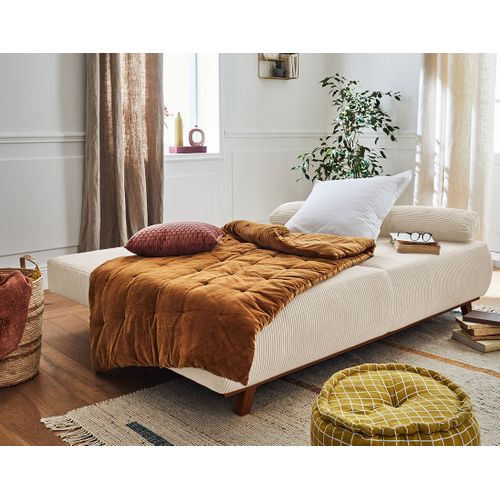 Canapé Droit Convertible 3 Places Cristal En Velours Côtelé Beige
