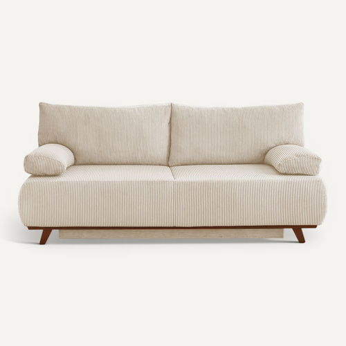 Canapé Droit Convertible 3 Places Cristal En Velours Côtelé Beige