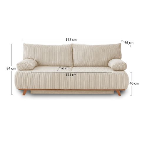 Canapé Droit Convertible 3 Places Cristal En Velours Côtelé Beige