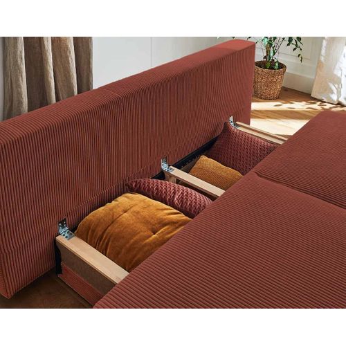 Canapé Droit Convertible 3 Places Cristal En Velours Côtelé Terracotta