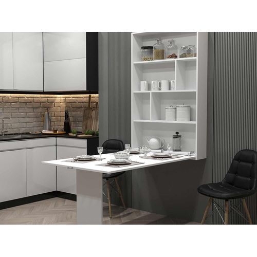 Mondrian - Table Murale Rabattable Avec Rangements - 4 Personnes Blanc
